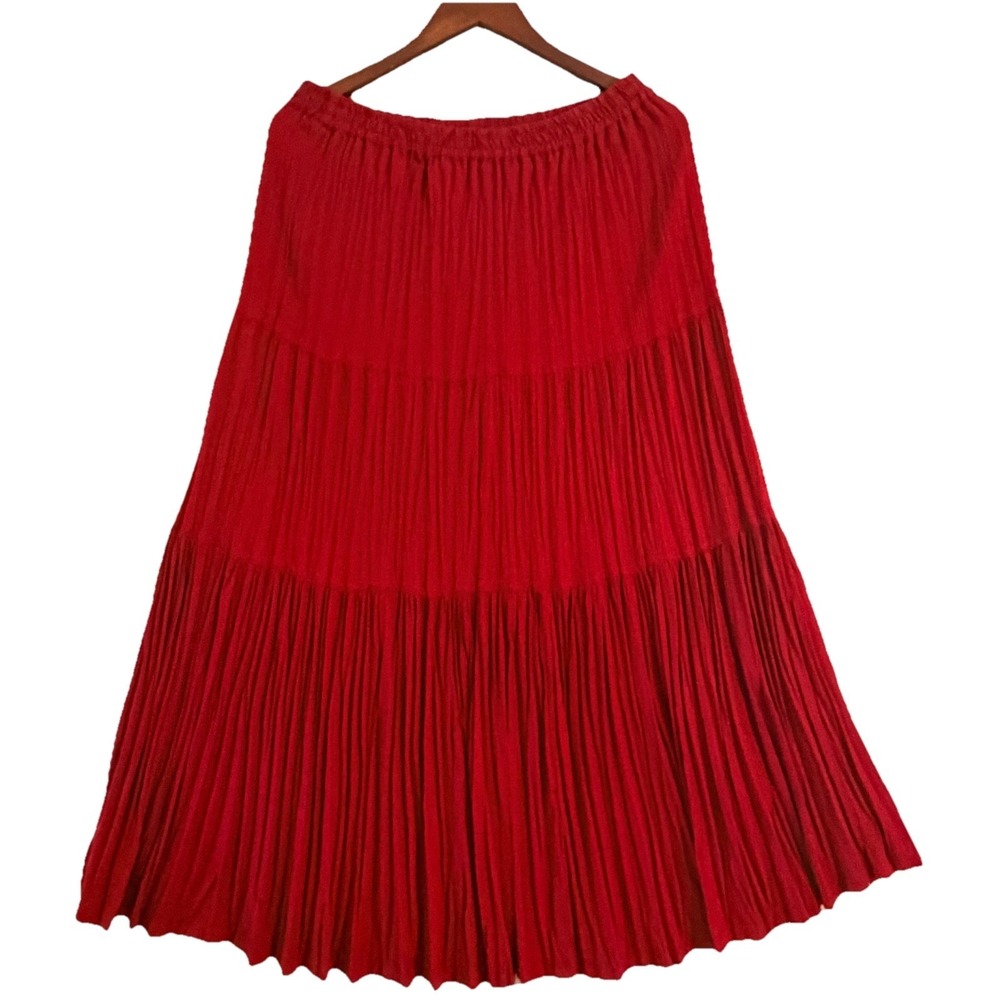 Back In The Saddle  Broom Skirt Size L Red Elastic Waist Boho Festival Cottage